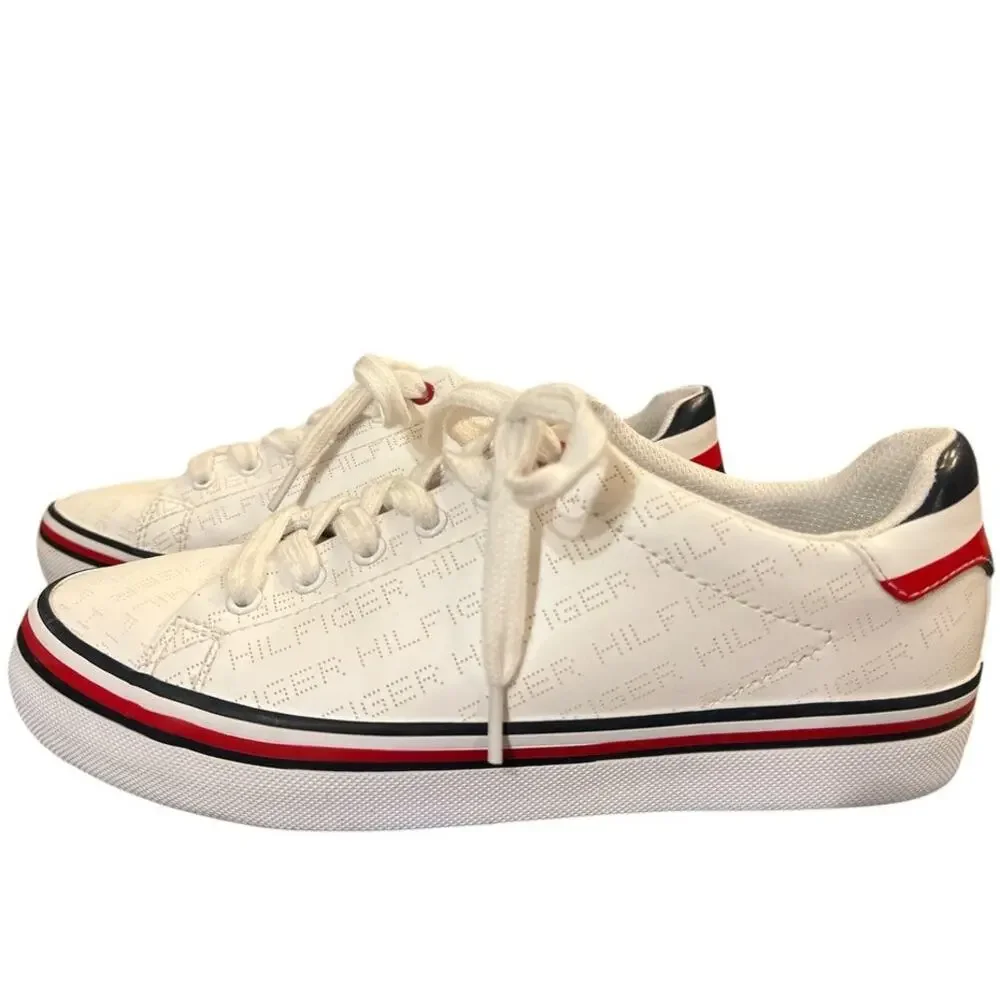 Tommy Hilfiger Falcor Sneakers Trainers Laser Dot Logo Size 8.5 White Red Blue - Picture 4 of 8